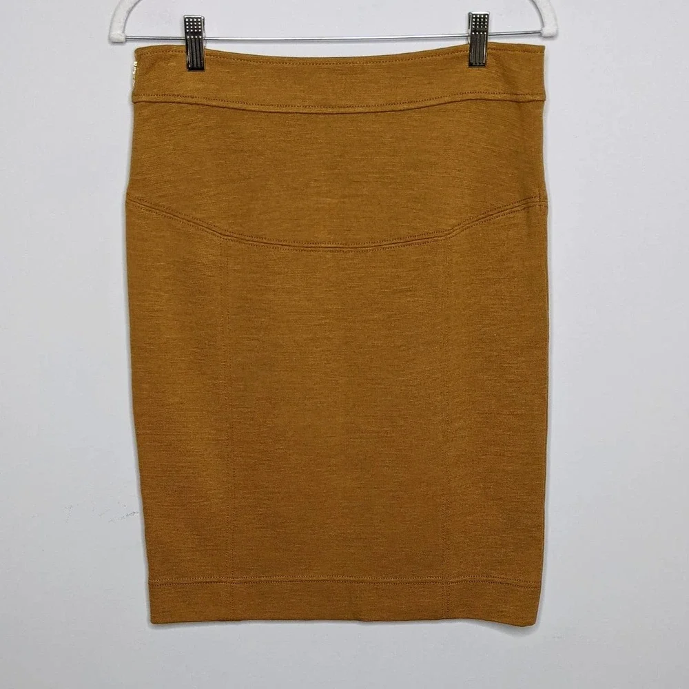 TORY BURCH • Yellow Spice Beverly Wool Blend Knit Pencil Skirt Sz Small - Picture 2 of 8